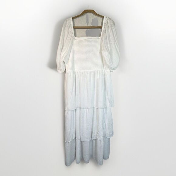 J Gee Dress 2X Wihite Tiered Smocked Sheer Ruffle Midi Boho Romantic Cottagecore - Picture 1 of 8